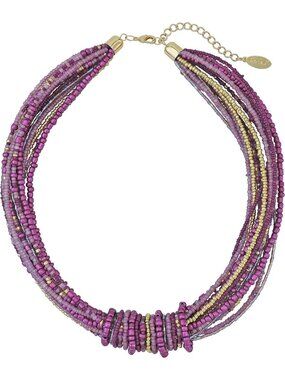 Women's Purple Chunky Statement Colorful Seed Beads Choker Collar Necklace